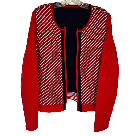 Cabi Reversible Deadline Red, White, Blue Cardigan M/L Size Tag - Picture 2 of 9